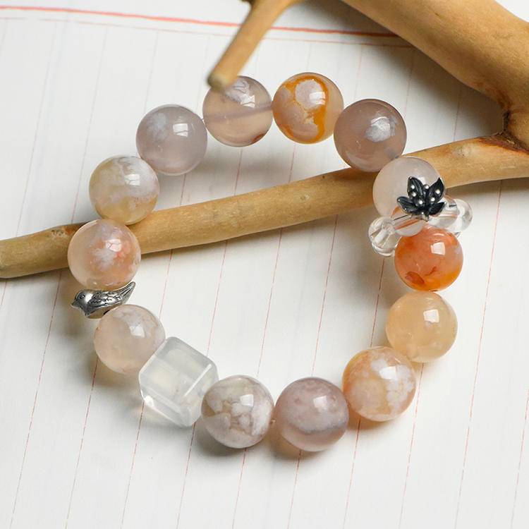 Cherry Blossom Agate Snowflake Ghost Bracelet (Featured Series)