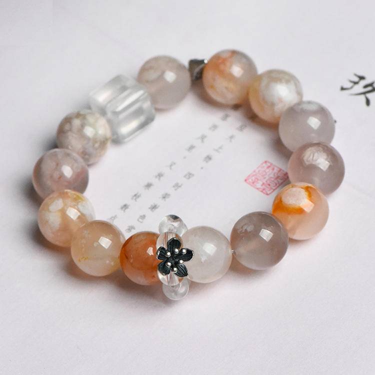 Cherry Blossom Agate Snowflake Ghost Bracelet (Featured Series)