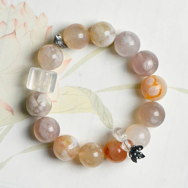 Cherry Blossom Agate Snowflake Ghost Bracelet (Featured Series)