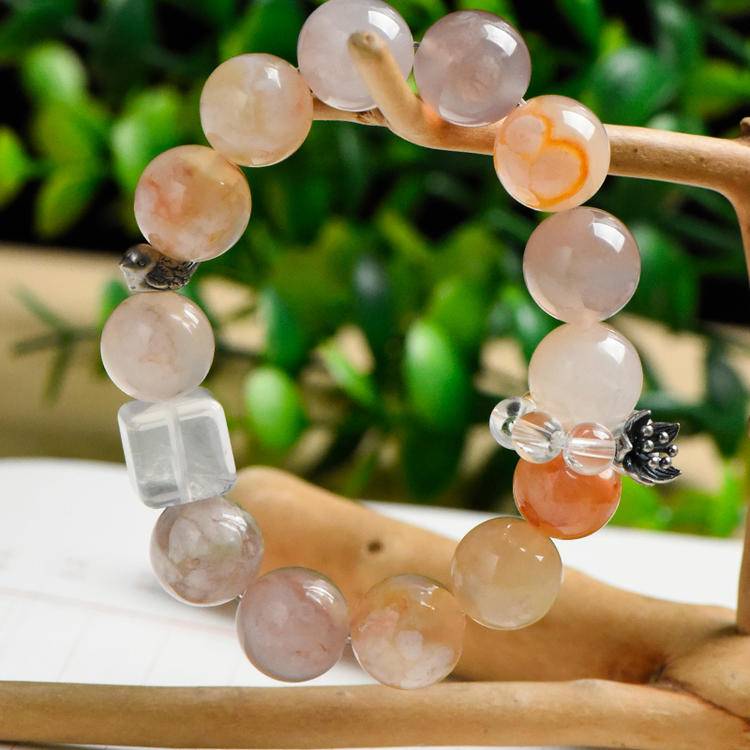 Cherry Blossom Agate Snowflake Ghost Bracelet (Featured Series)