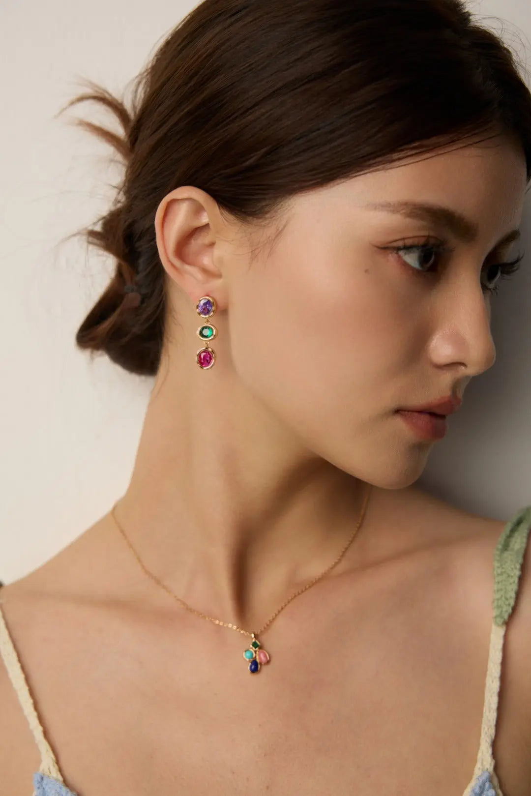 S925 silver fashionable colorful zircon earrings Secret Realm