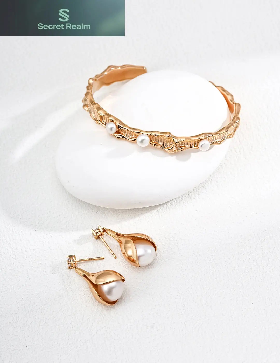 S925 silver vintage natural shiny pearl zircon earrings Secret Realm