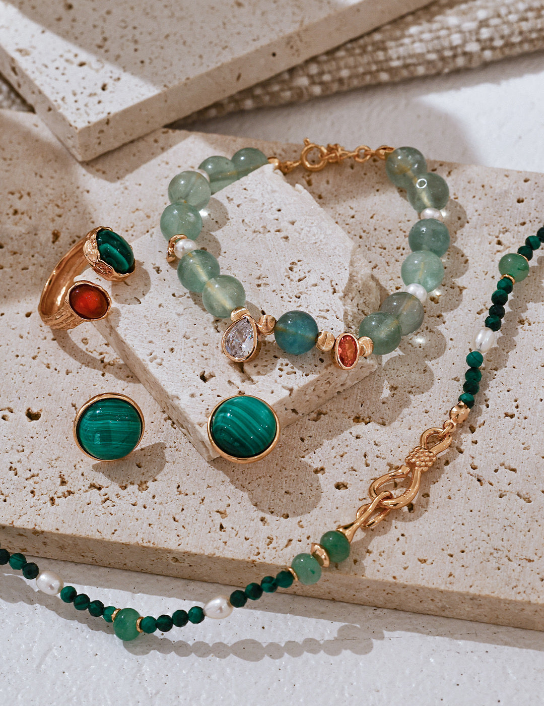S925 Stylish Natural Pearl, Green Fluorite, and Zircon Bracelet