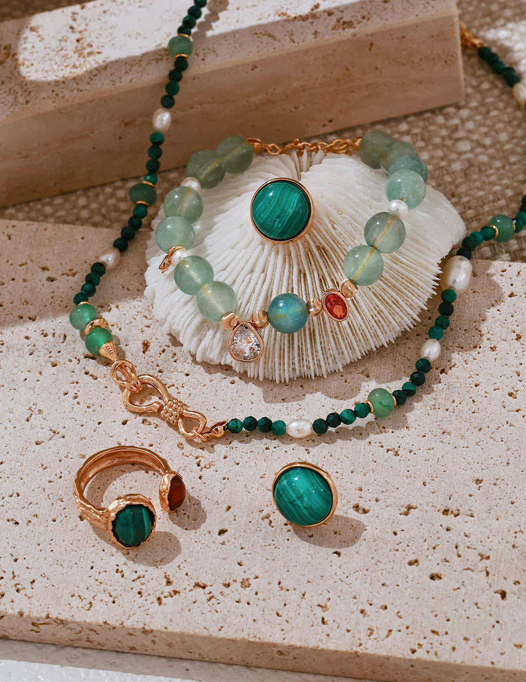 S925 Silver Green Aventurine Natural Malachite Pearl Necklace