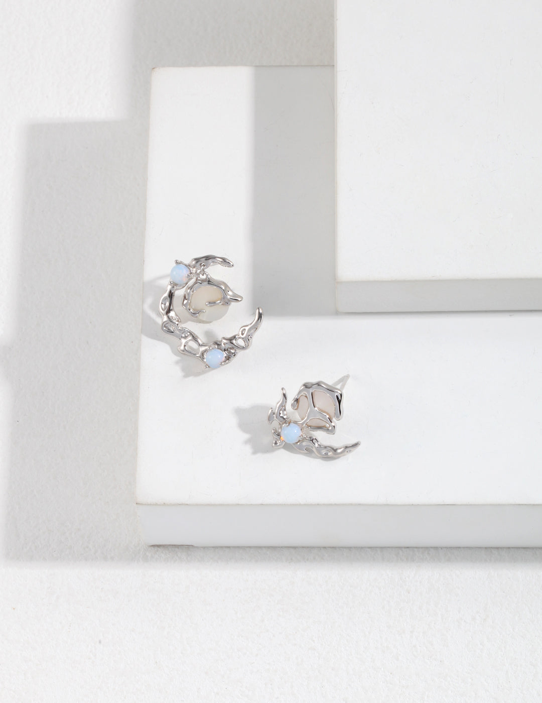 Moonlight Collection Sterling Silver Asymmetrical Earrings