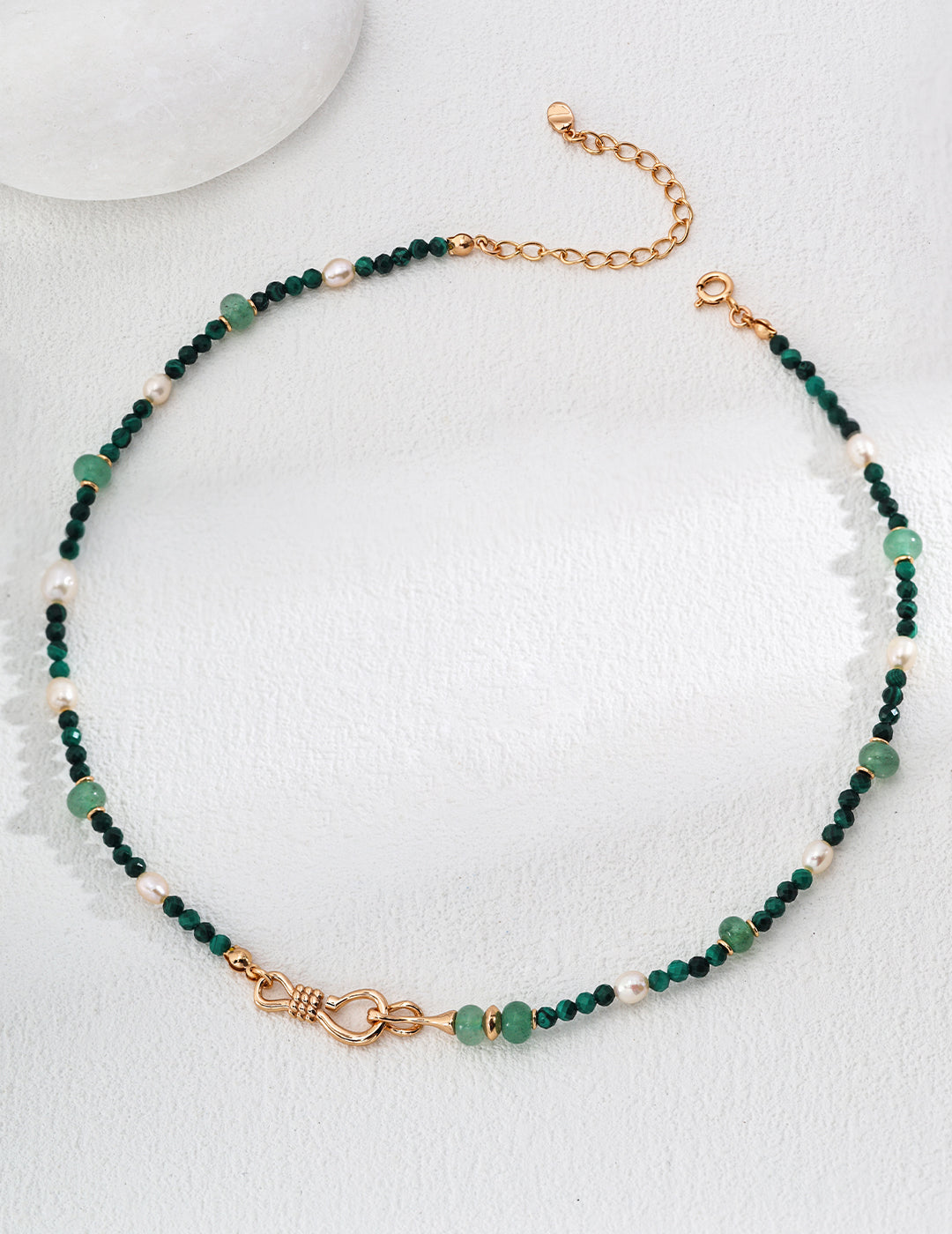 S925 Silver Green Aventurine Natural Malachite Pearl Necklace