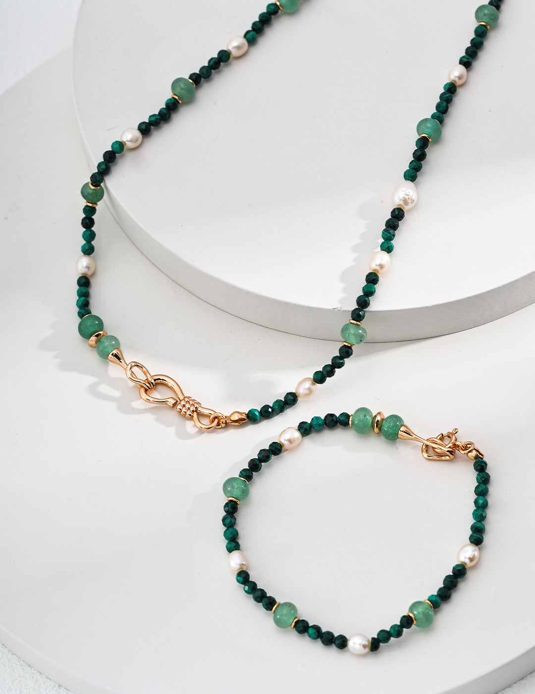 S925 Silver Green Aventurine Natural Malachite Pearl Necklace