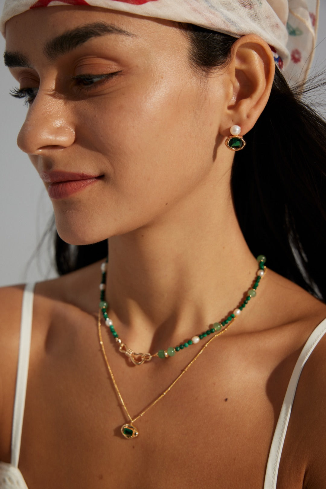 S925 Silver Green Aventurine Natural Malachite Pearl Necklace