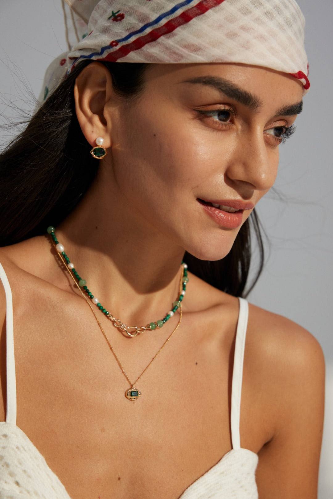 S925 Silver Green Aventurine Natural Malachite Pearl Necklace
