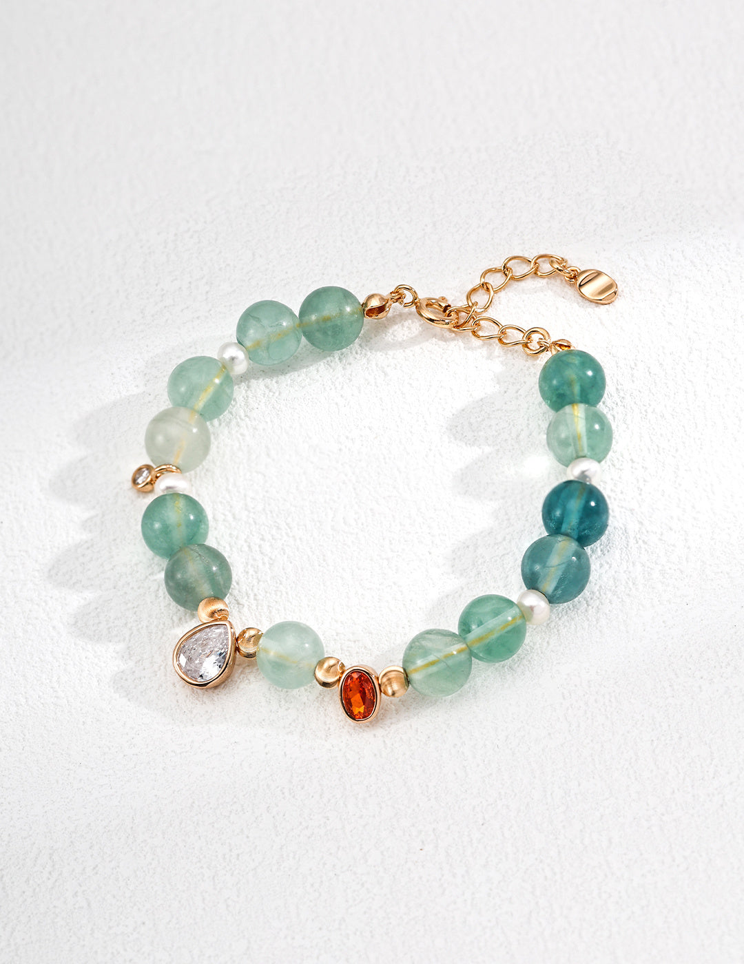 S925 Stylish Natural Pearl, Green Fluorite, and Zircon Bracelet