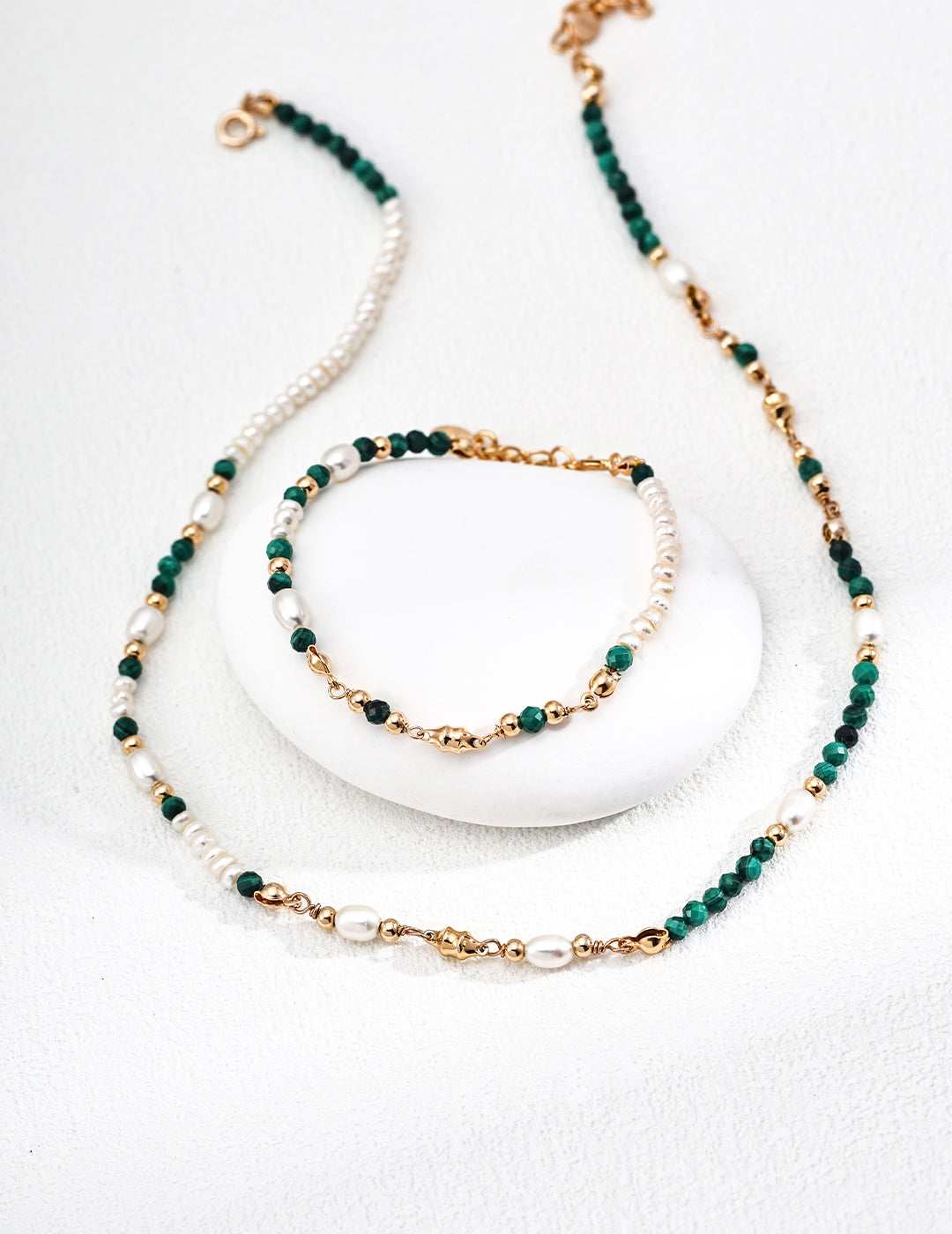 S925 silver vintage natural pearl malachite bracelet