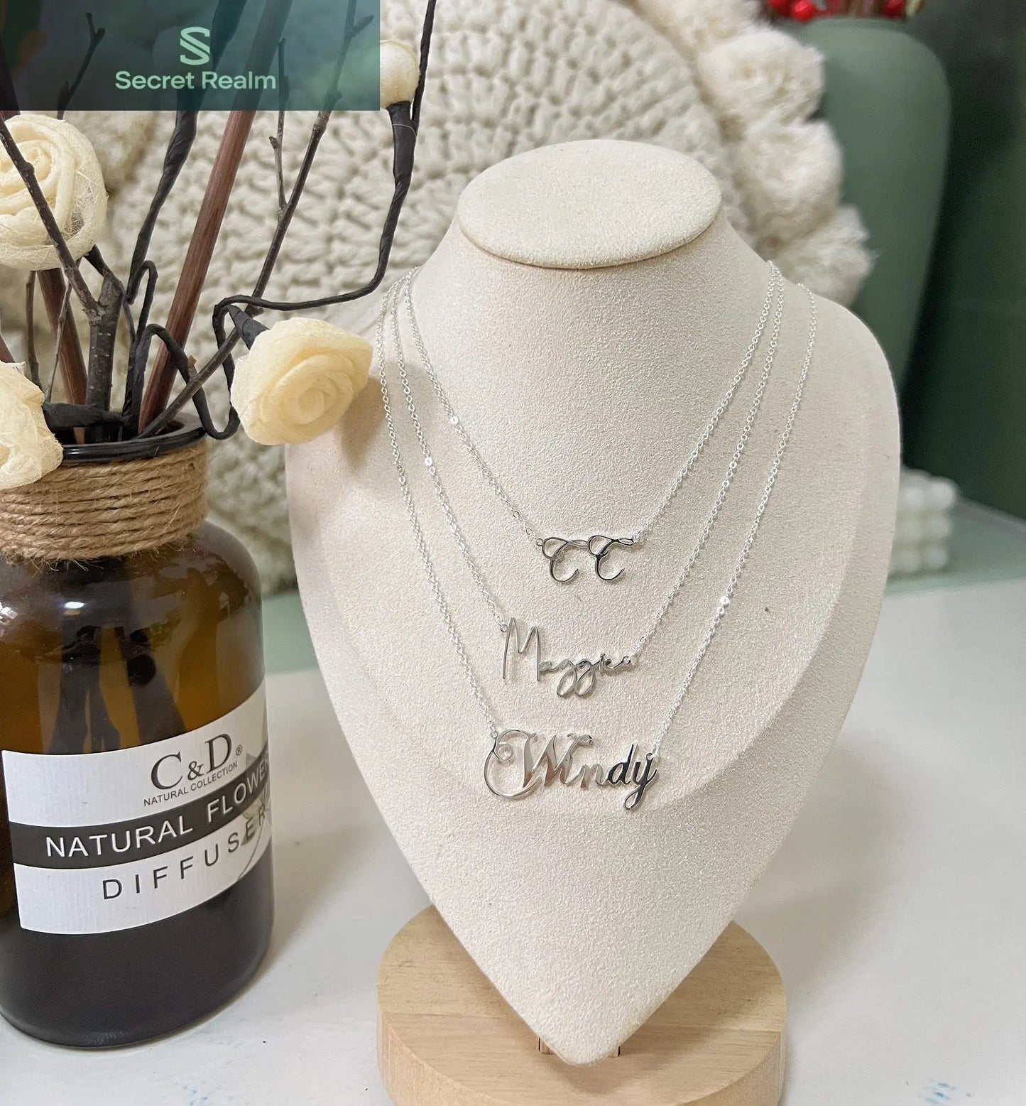 925 silver with 18K gold plating, custom lettering necklace (packaging not included!!) Secret Realm