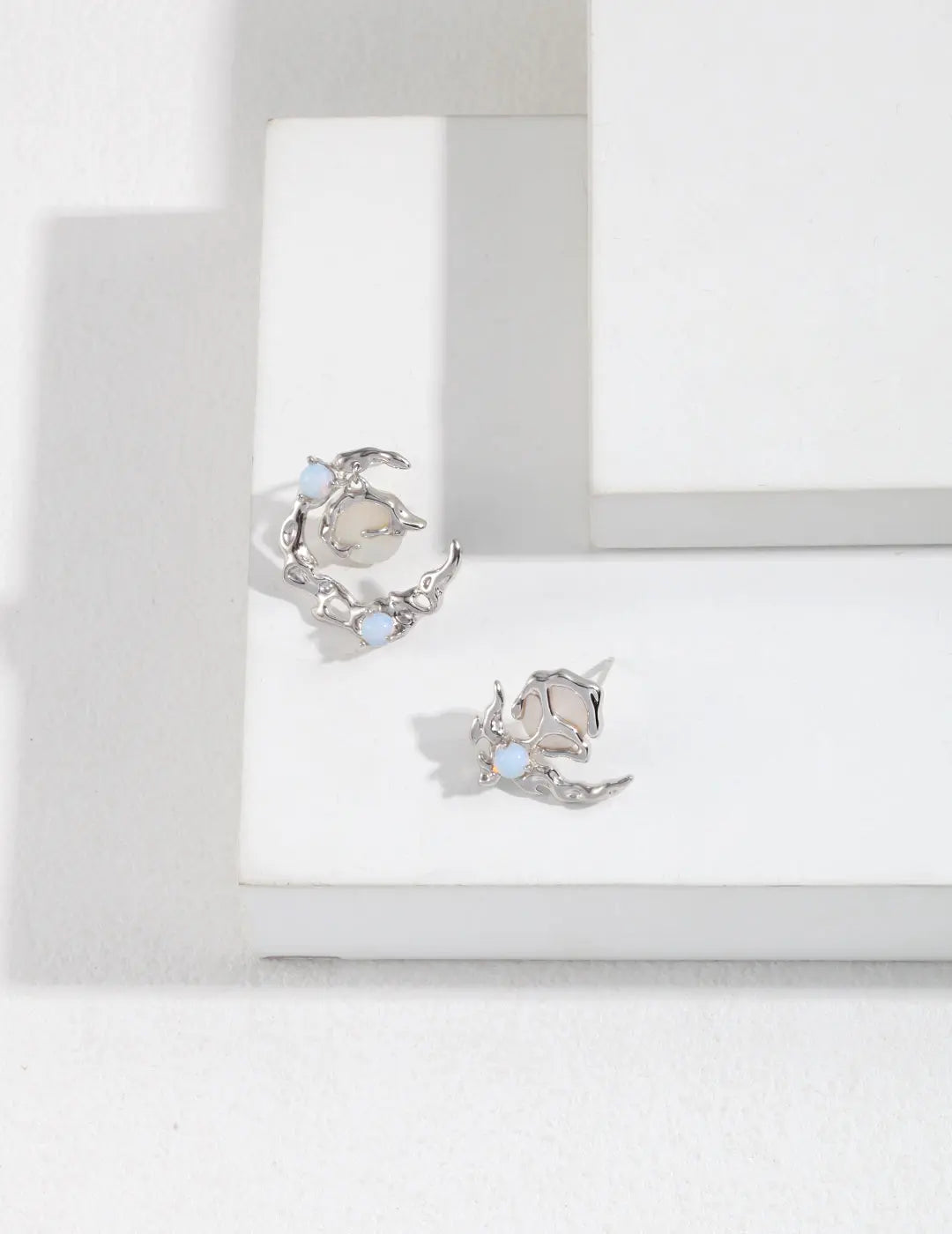 Moonlight Collection Sterling Silver Asymmetrical Earrings Secret Realm