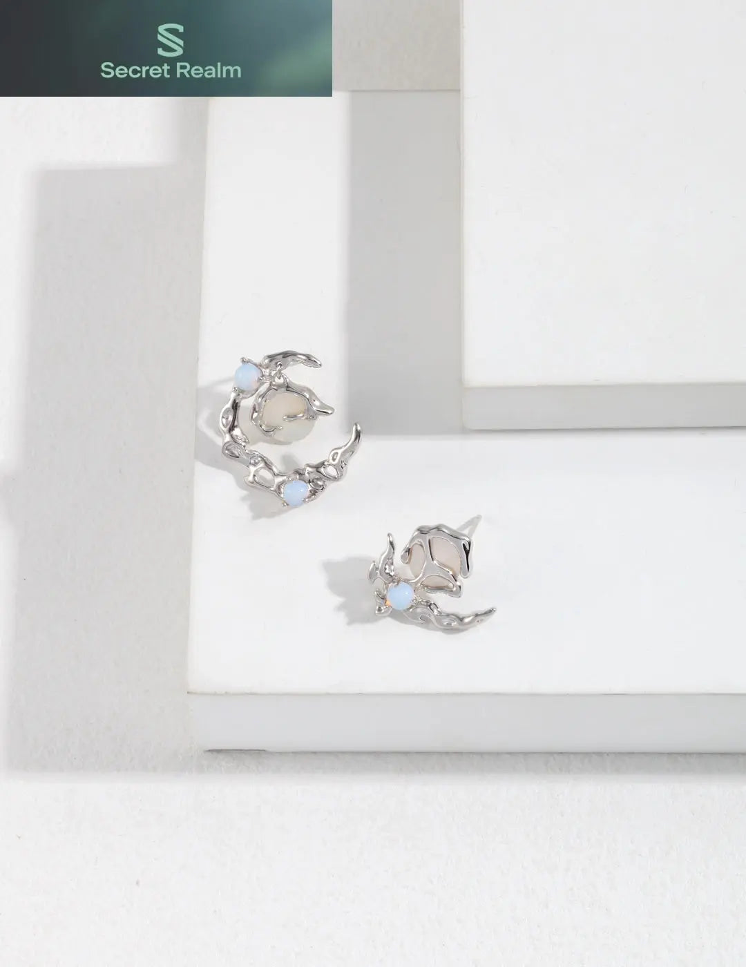 Moonlight Collection Sterling Silver Asymmetrical Earrings Secret Realm