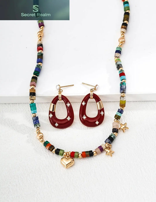 S925 silver earrings, red glaze earrings, zircon earrings, irregular earrings, vintage earrings, personalized earrings, fashionable and versatile silver jewelry, silver jewelry for women, colorful beaded necklaces with matching earrings