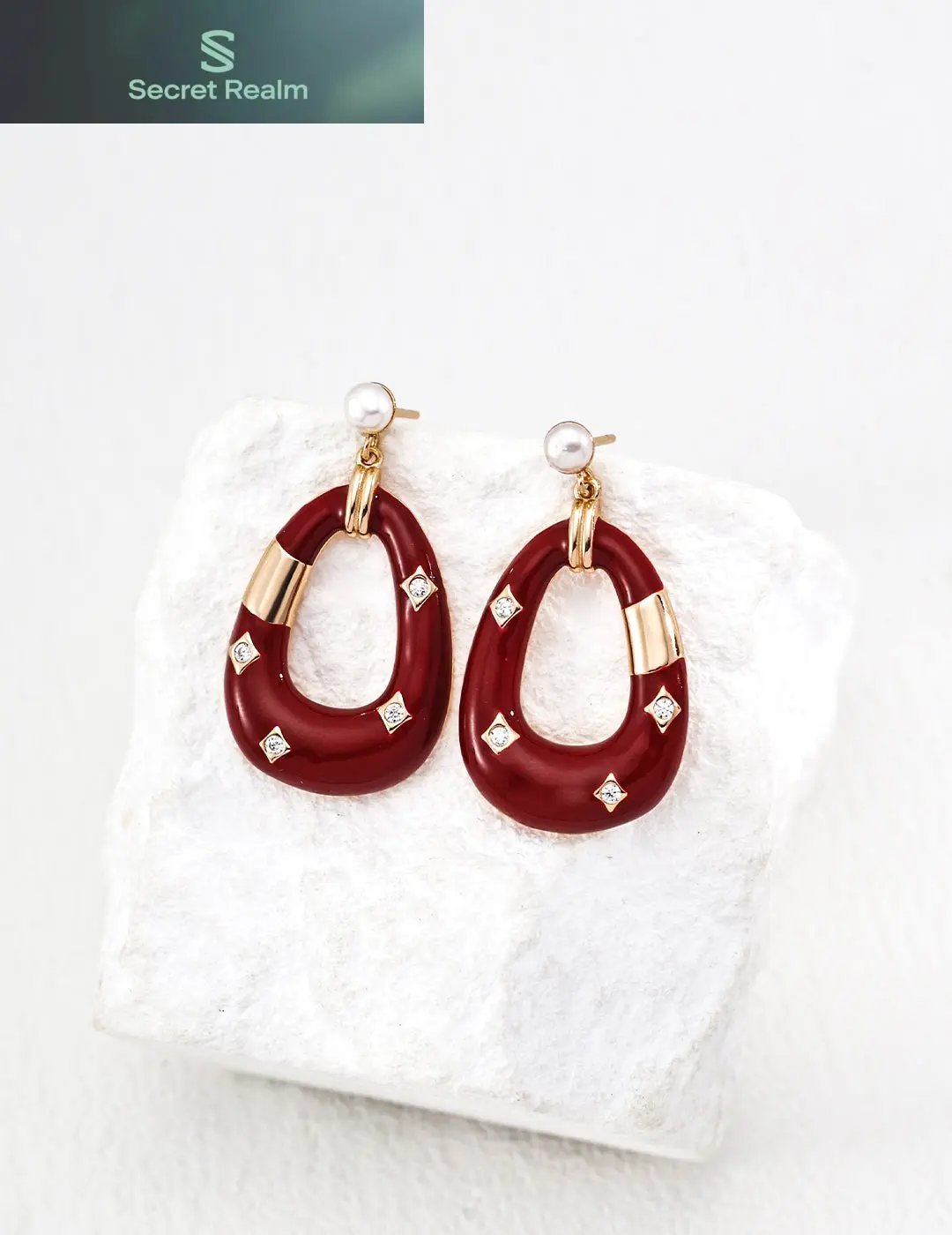 S925 silver earrings, red glaze earrings, zircon earrings, irregular earrings, vintage earrings, personalized earrings, fashionable and versatile silver jewelry, silver jewelry for women, colorful beaded necklaces with matching earrings