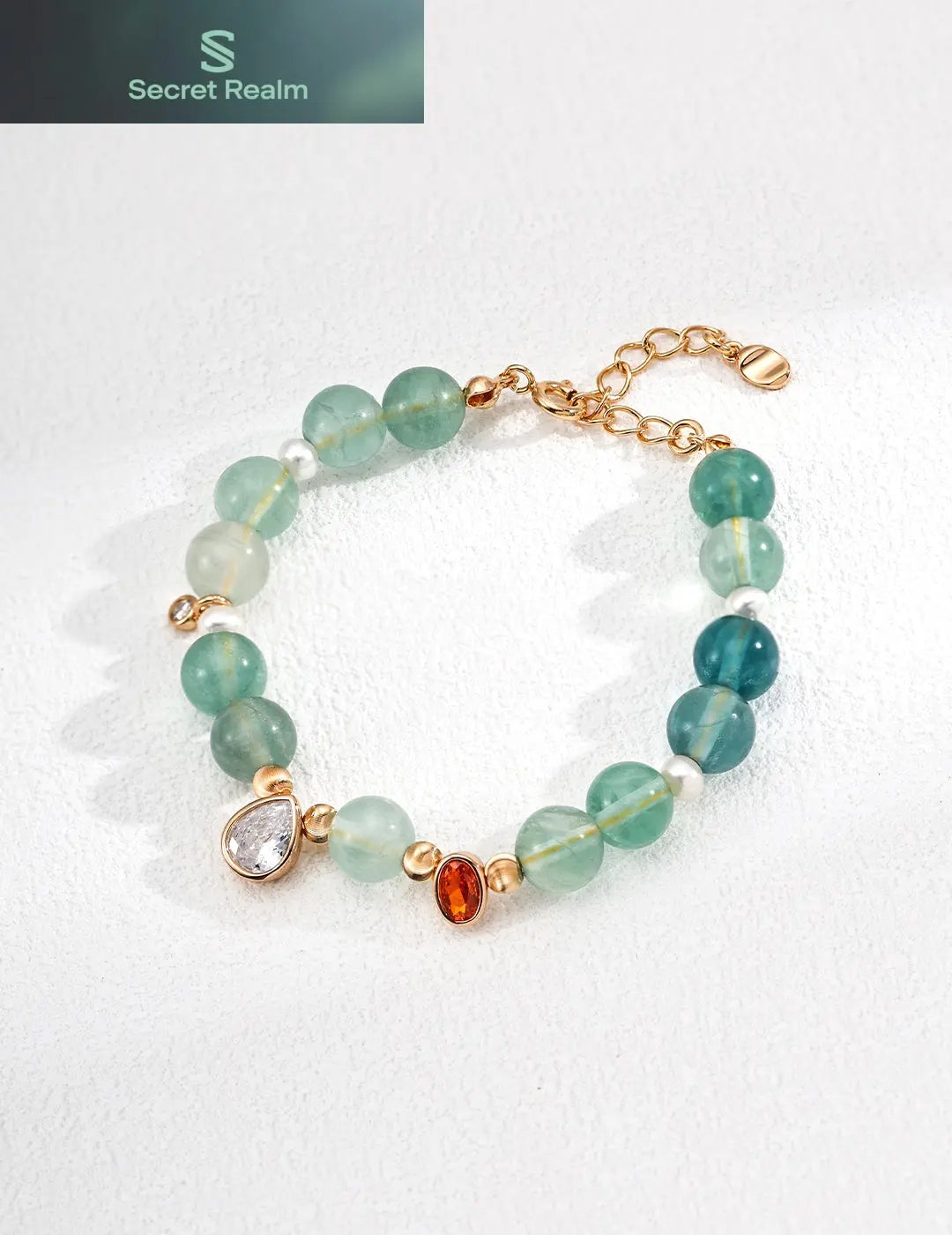 S925 Stylish Natural Pearl, Green Fluorite, and Zircon Bracelet Secret Realm