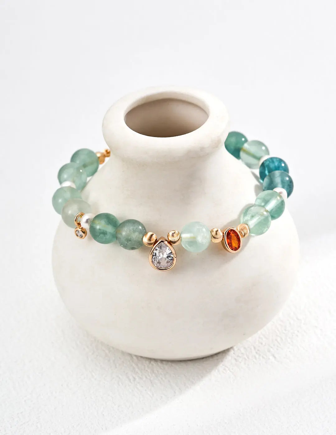 S925 Stylish Natural Pearl, Green Fluorite, and Zircon Bracelet Secret Realm