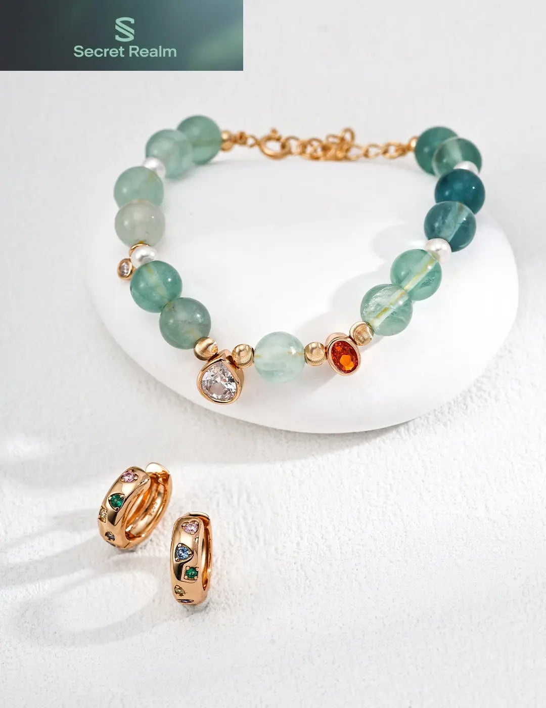 S925 Stylish Natural Pearl, Green Fluorite, and Zircon Bracelet Secret Realm