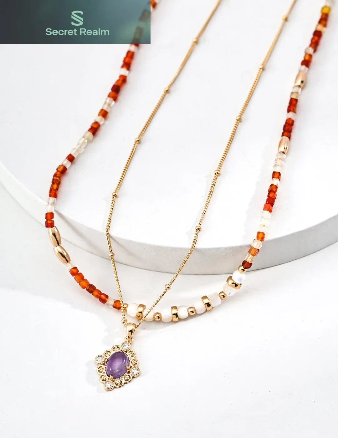 S925 silver necklace, fashionable shell necklace, agate necklace, amethyst and diamond necklace, double-layer necklace, personalized versatile necklace, silver necklace