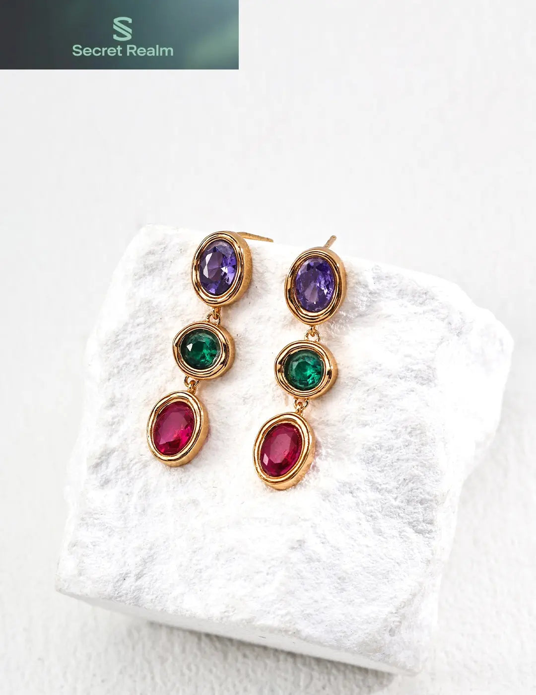 S925 silver fashionable colorful zircon earrings Secret Realm