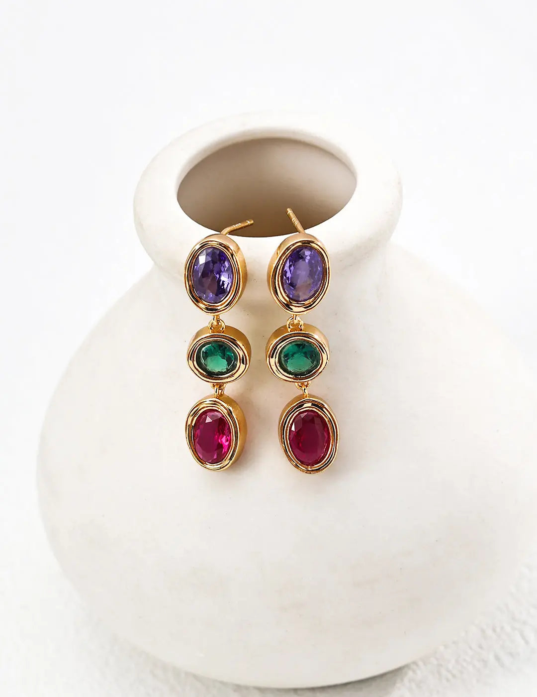 S925 silver fashionable colorful zircon earrings Secret Realm