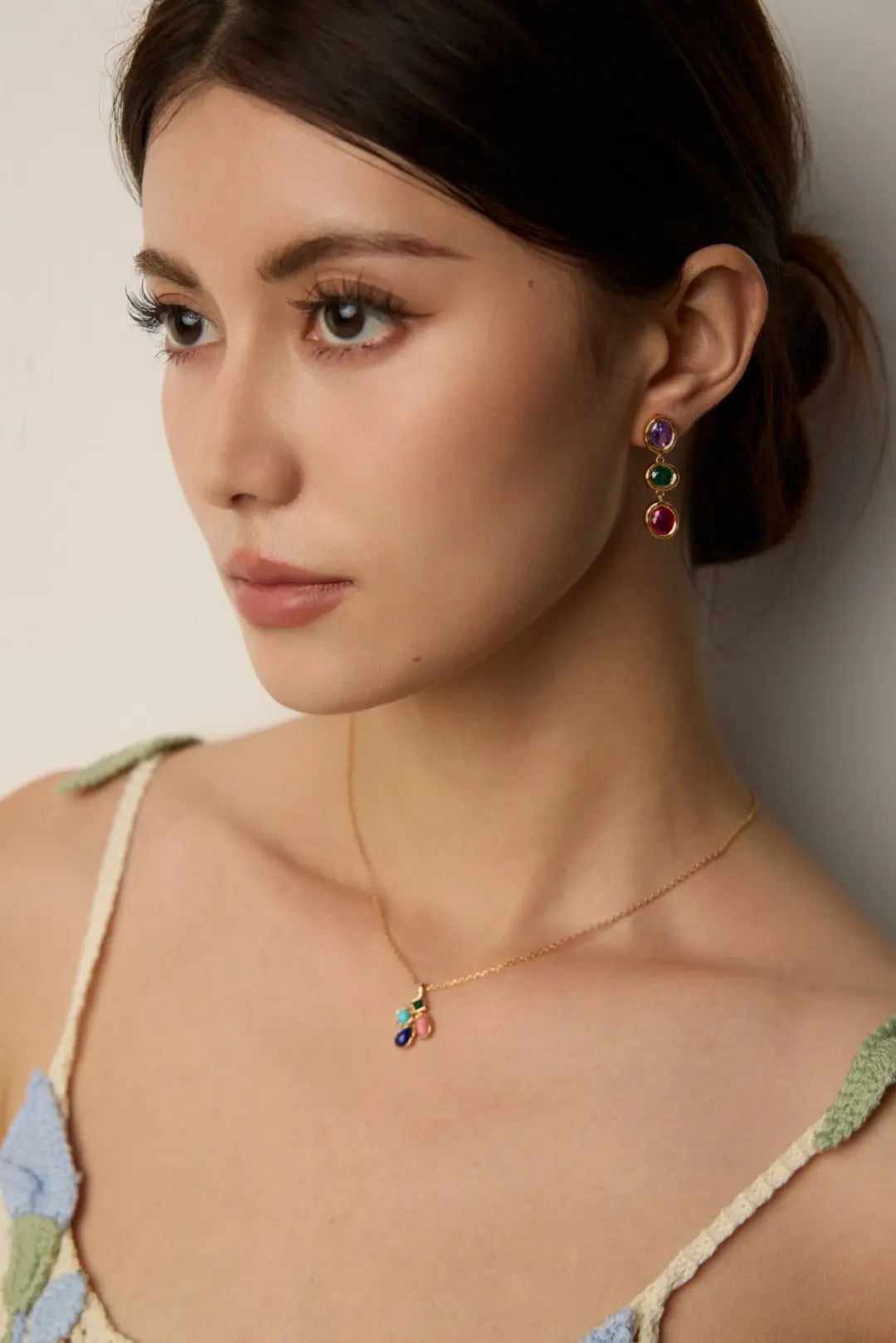 S925 silver fashionable colorful zircon earrings Secret Realm