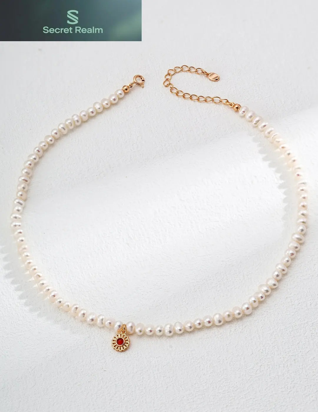 S925 silver natural pearl red black agate necklace Secret Realm