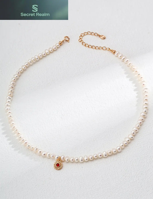 S925 silver natural pearl red black agate necklace Secret Realm