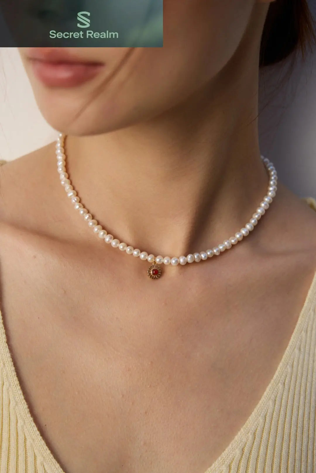 S925 silver natural pearl red black agate necklace Secret Realm