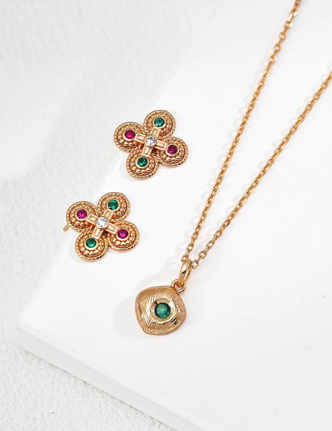 S925 silver vintage frosted green zircon pendant necklace Secret Realm