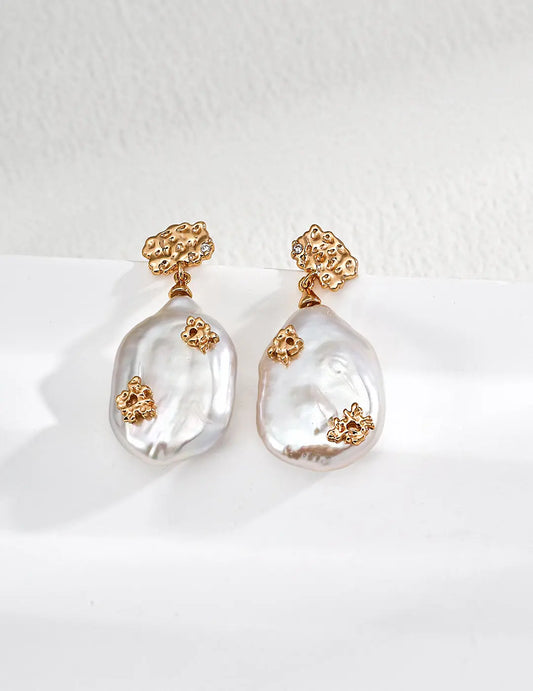 S925 silver vintage natural pearl zircon earrings Secret Realm