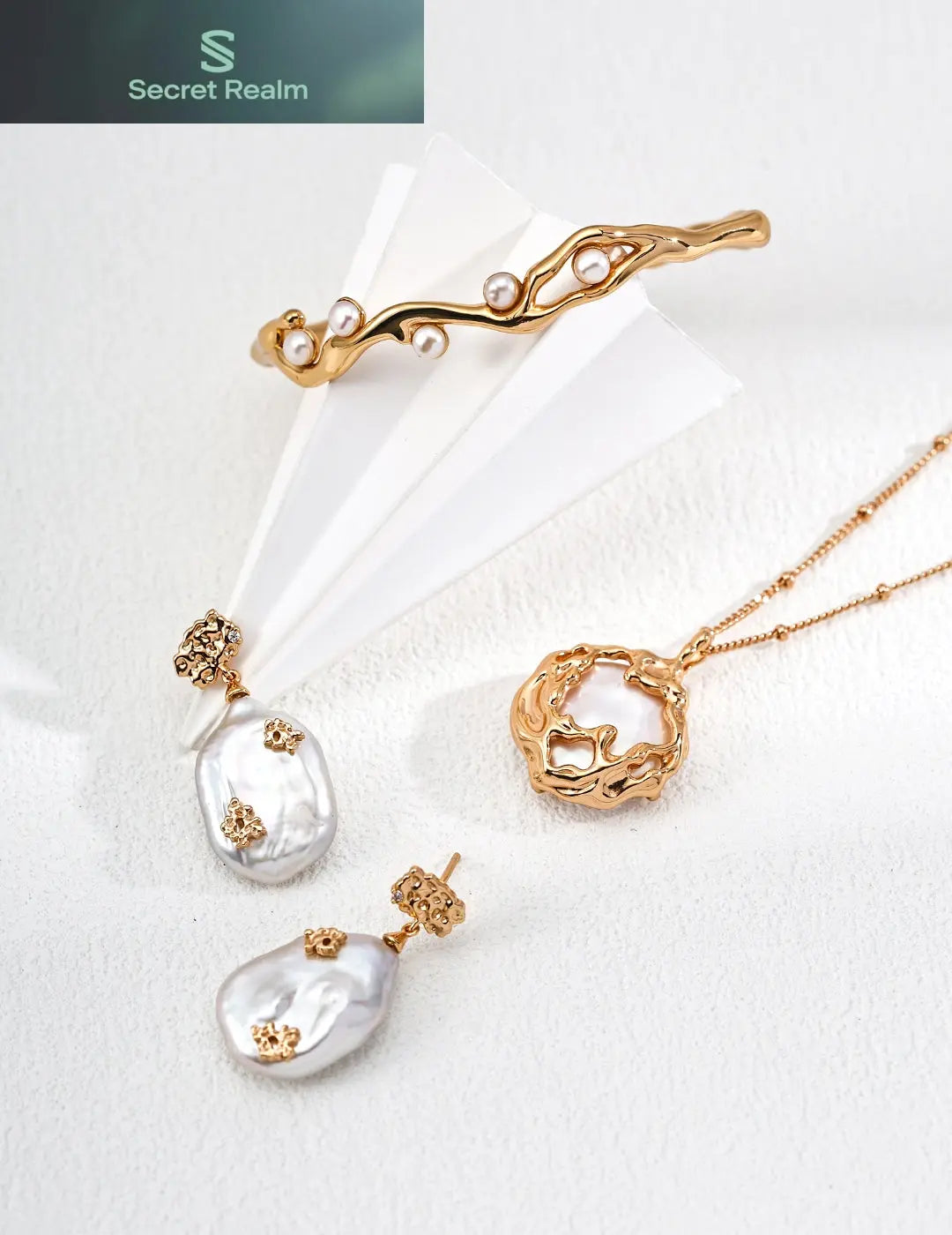 S925 silver vintage natural pearl zircon earrings Secret Realm