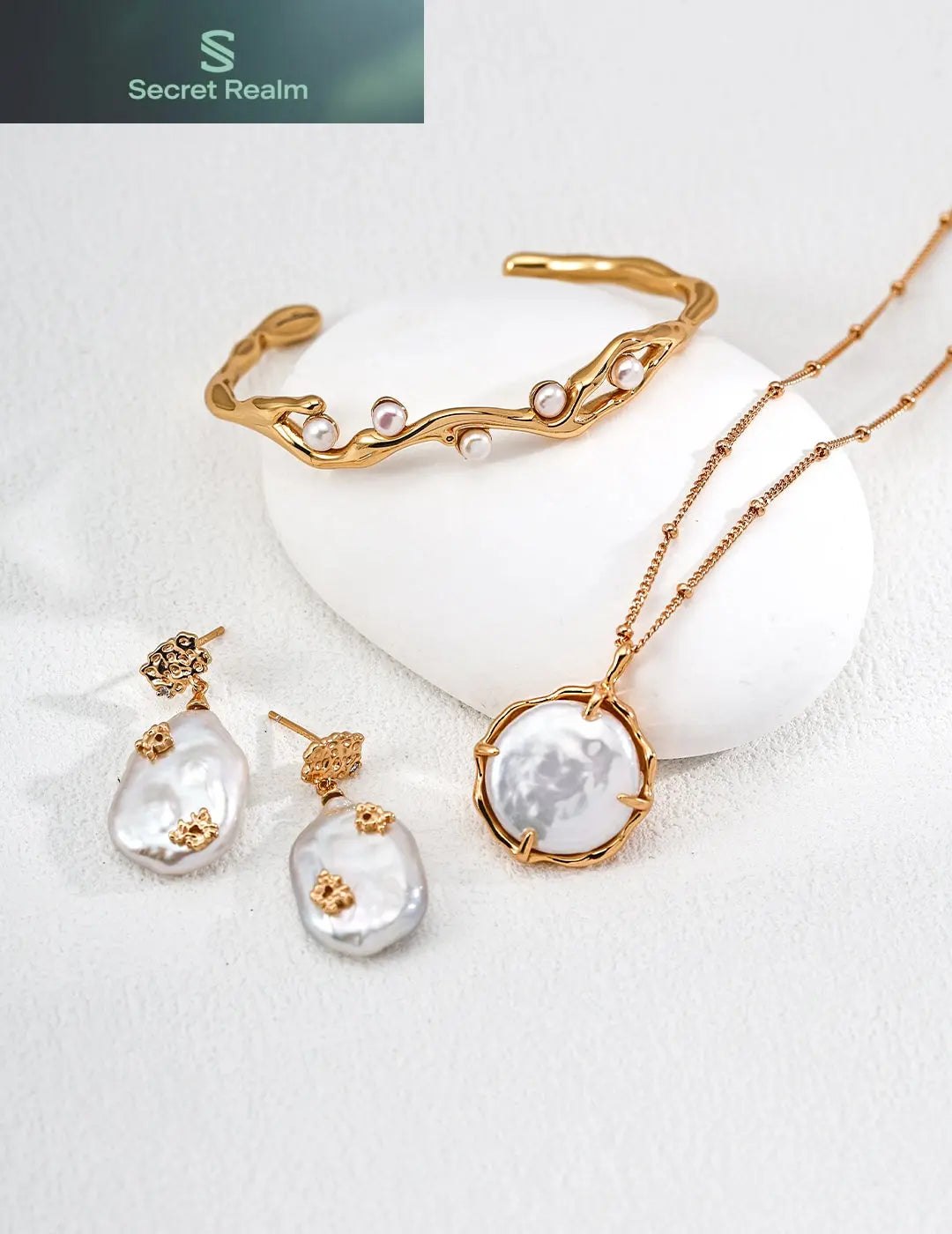 S925 silver vintage natural pearl zircon earrings Secret Realm