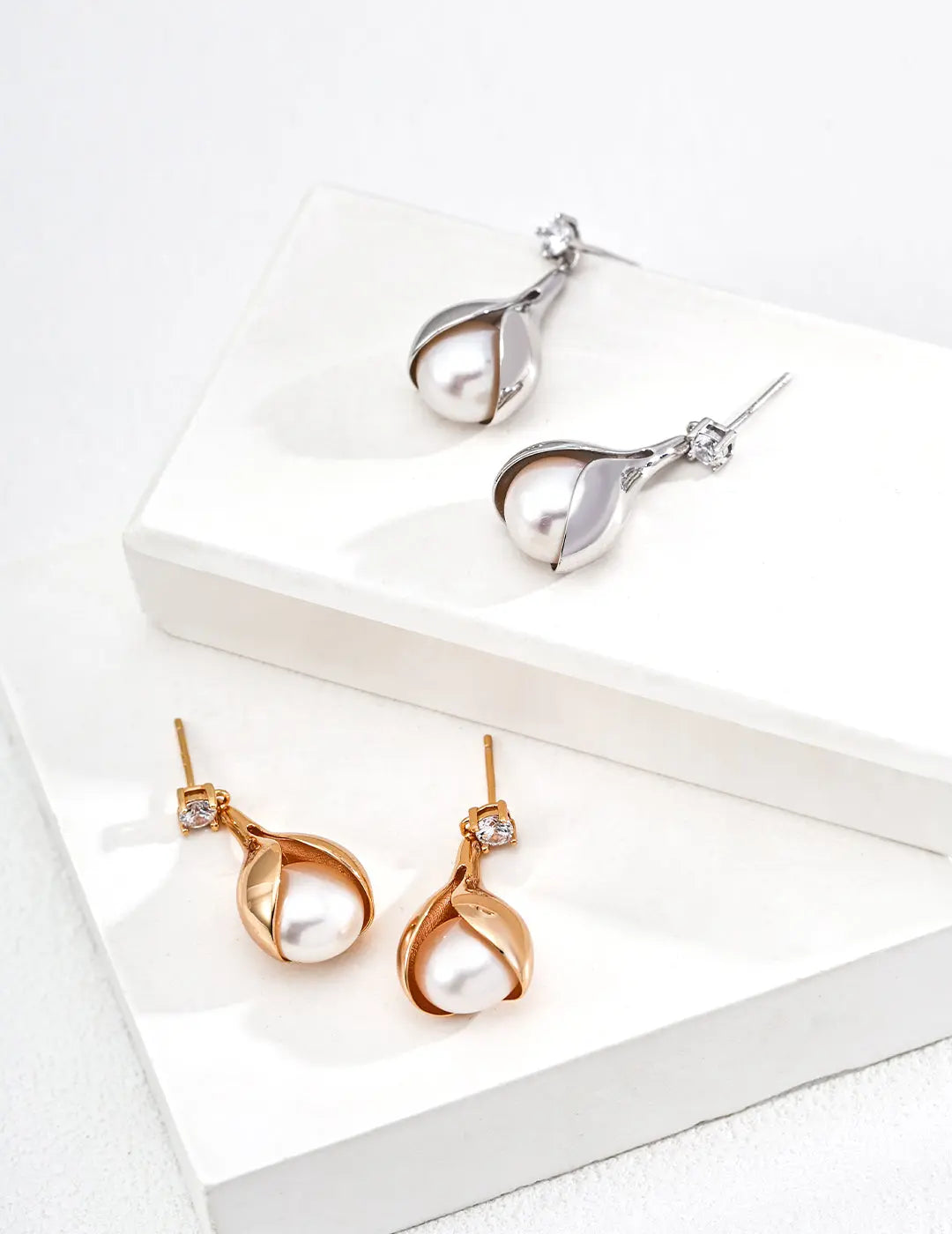 S925 silver vintage natural shiny pearl zircon earrings Secret Realm