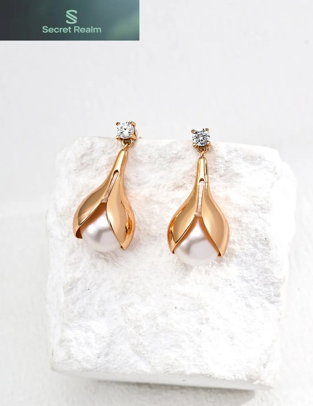 S925 silver vintage natural shiny pearl zircon earrings Secret Realm