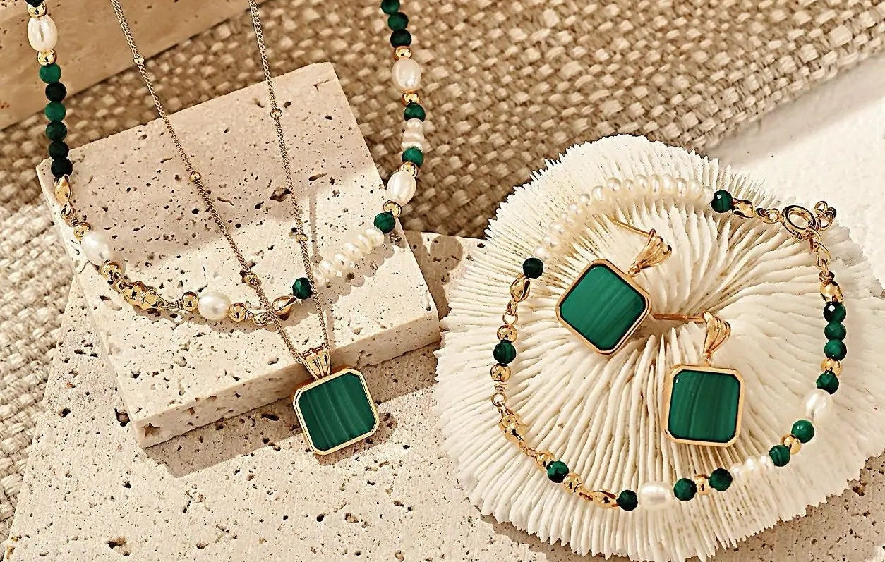 Sterling silver malachite earrings Secret Realm