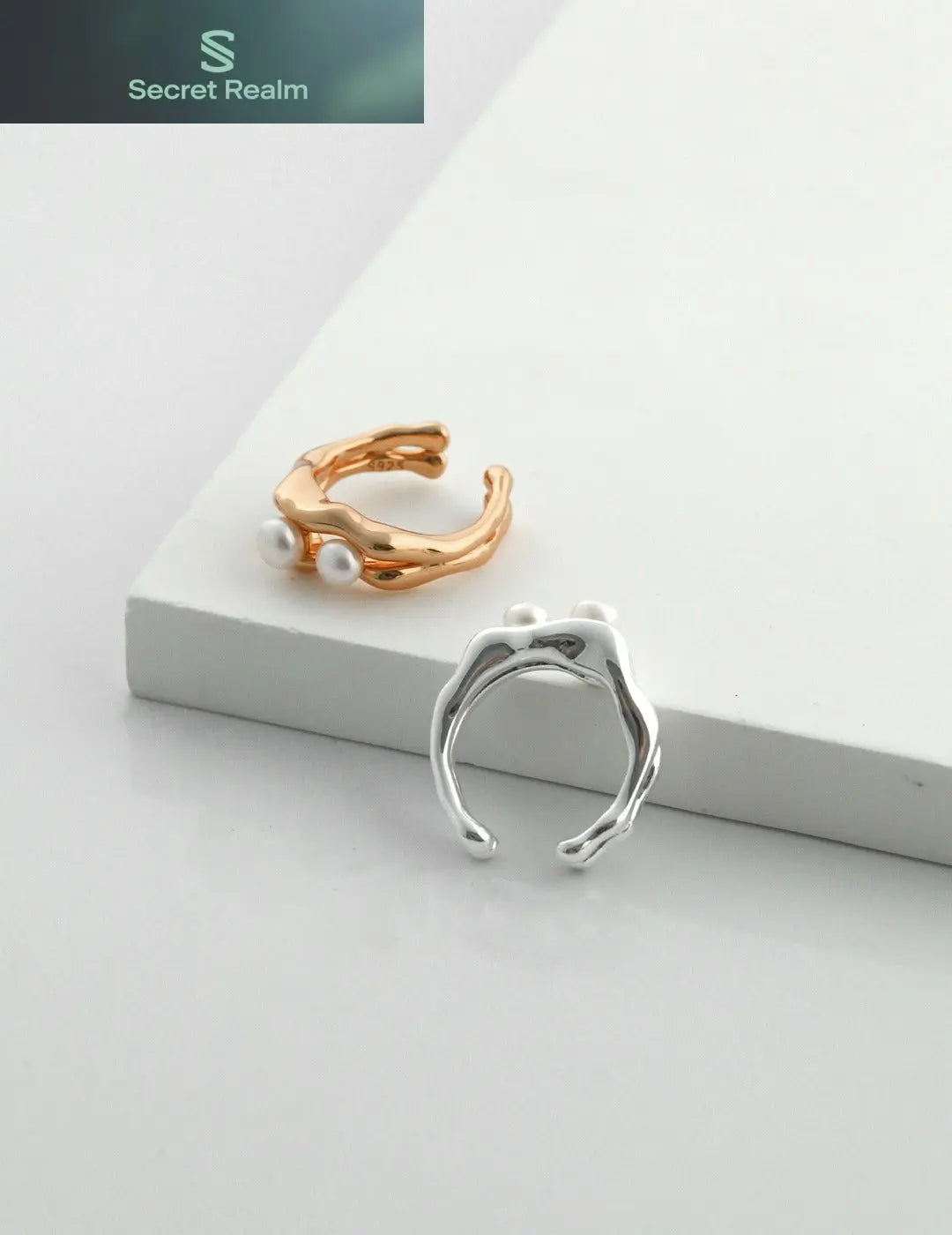 Sterling silver pearl ring Secret Realm