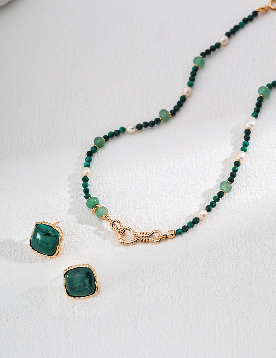 S925 Silver Green Aventurine Natural Malachite Pearl Necklace