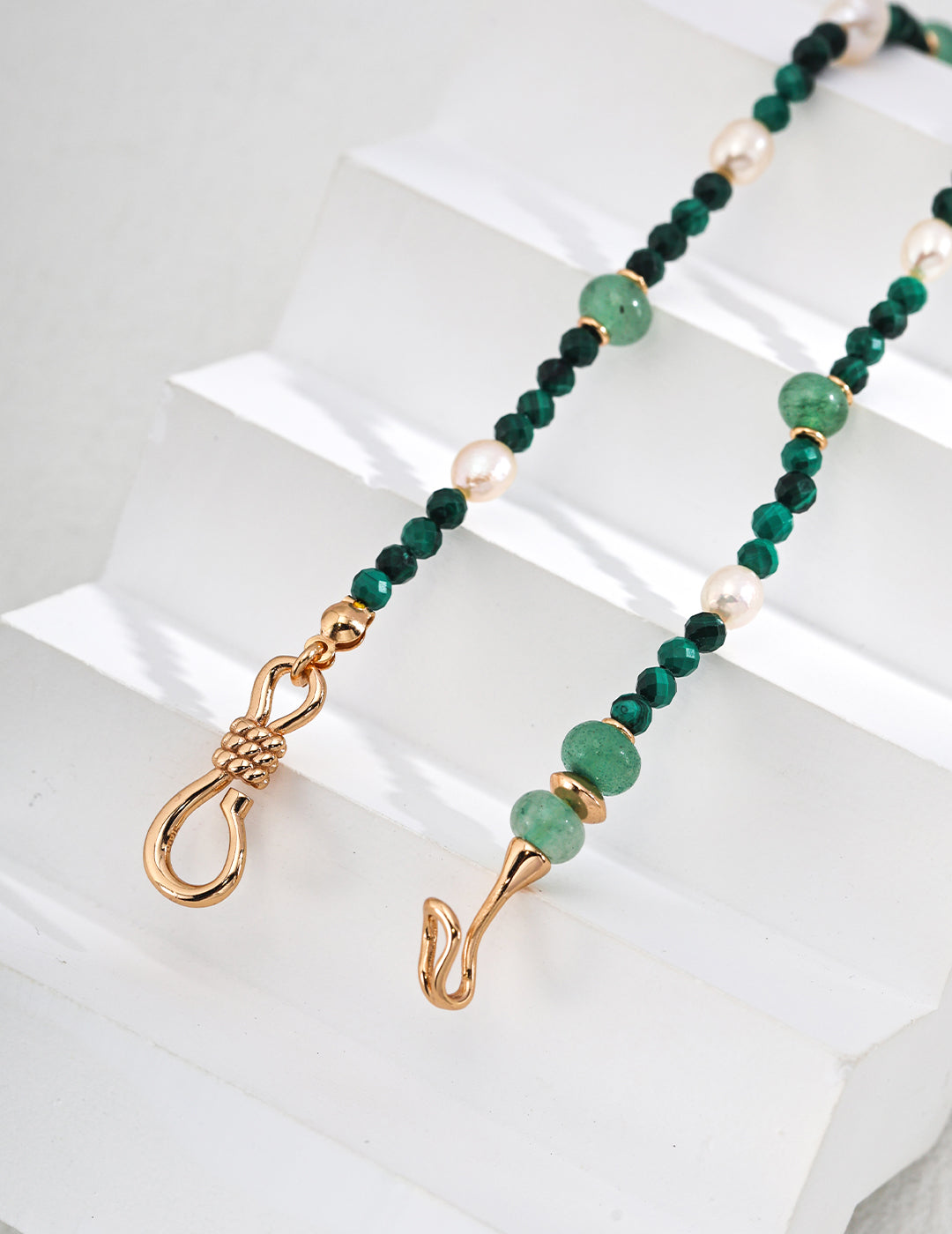 S925 Silver Green Aventurine Natural Malachite Pearl Necklace