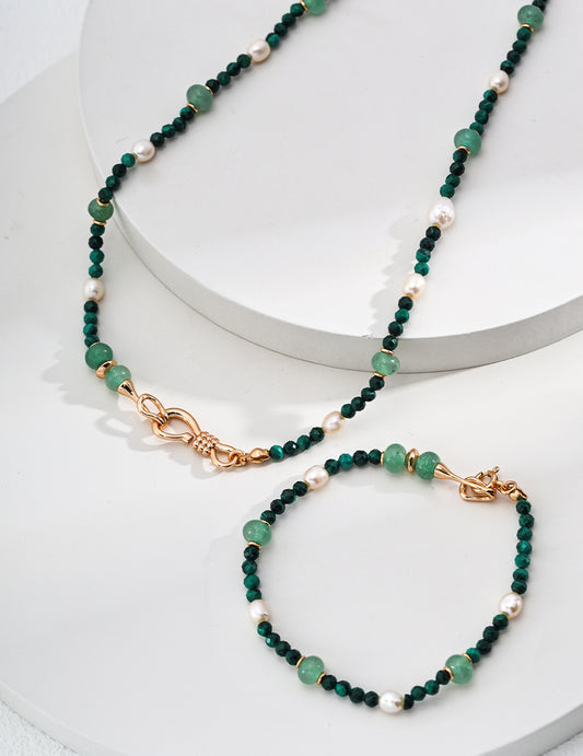 S925 Silver Green Aventurine Natural Malachite Pearl Necklace