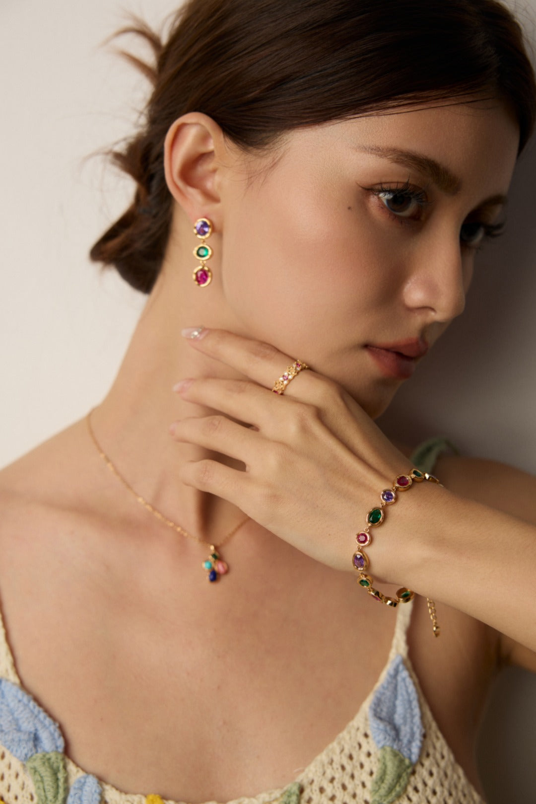 S925 silver fashionable colorful zircon earrings