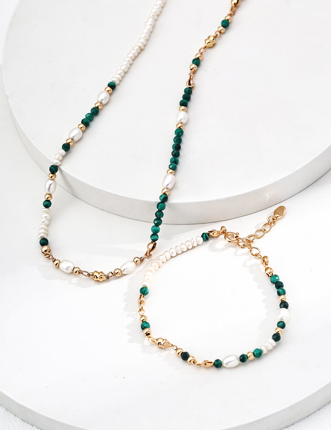 S925 silver vintage natural pearl malachite bracelet