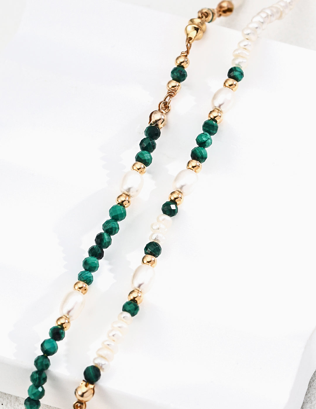 S925 Silver Vintage Natural Pearl Malachite Necklace