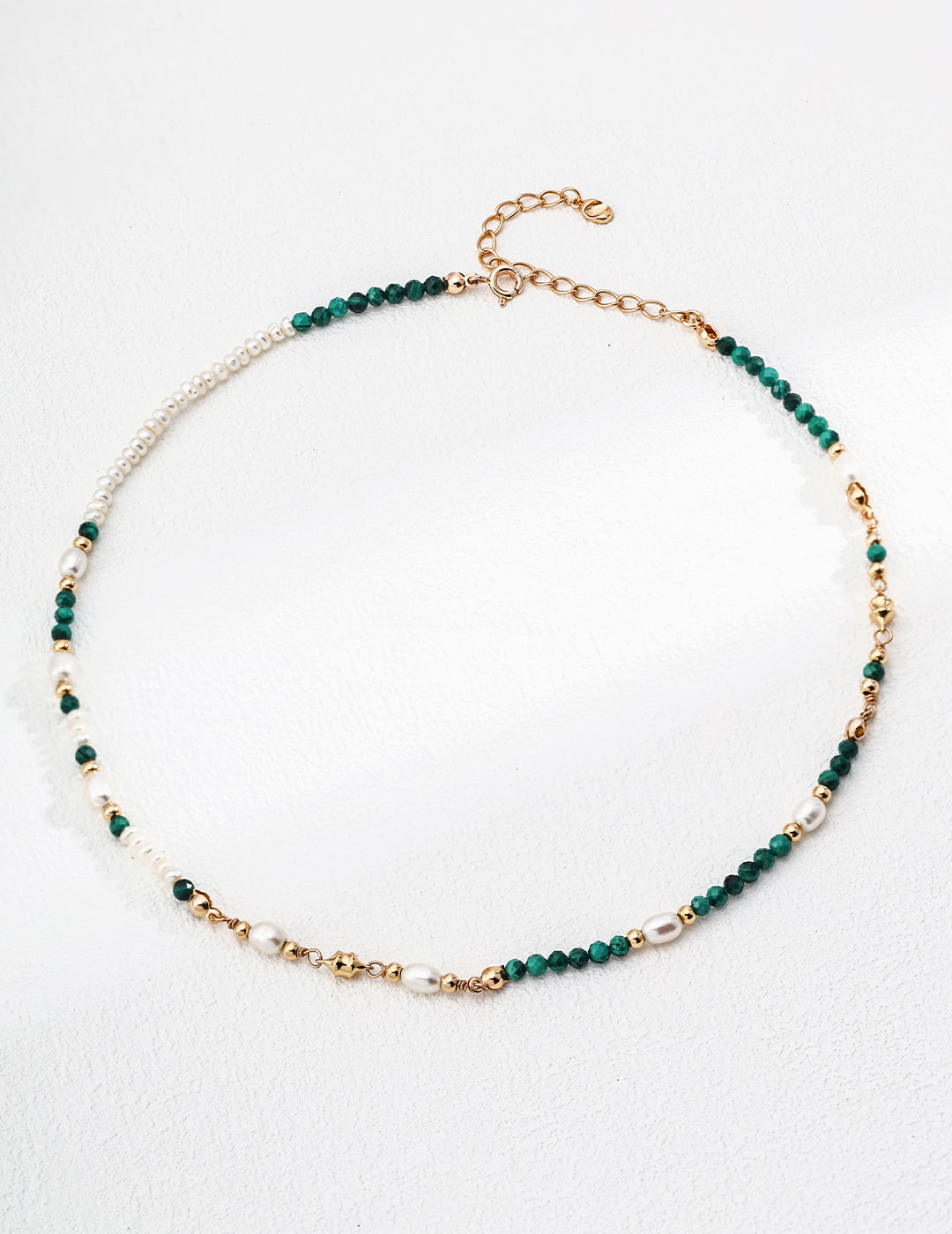 S925 Silver Vintage Natural Pearl Malachite Necklace