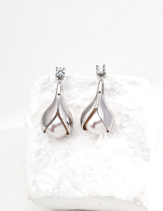 S925 silver vintage natural shiny pearl zircon earrings
