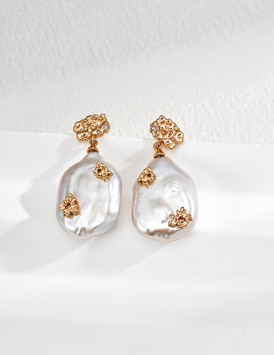 S925 silver vintage natural pearl zircon earrings