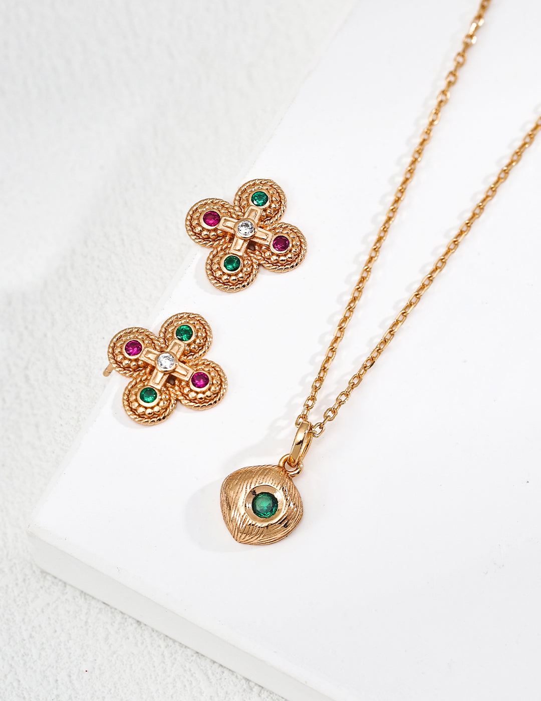S925 silver vintage frosted green zircon pendant necklace