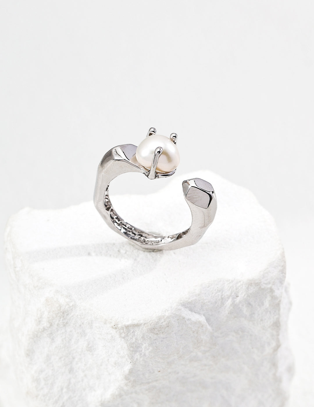 S925 silver simple natural pearl ring