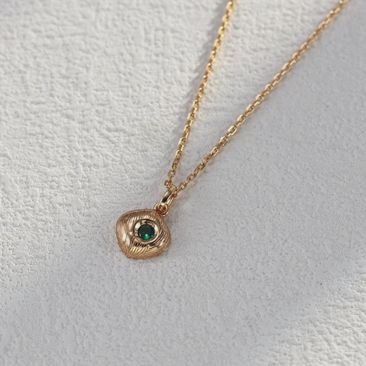 S925 silver vintage frosted green zircon pendant necklace